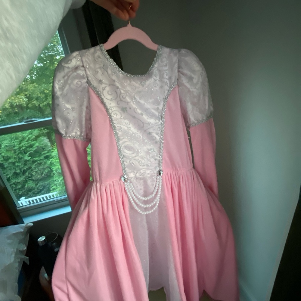 7-8 yrs Pink and White Princess Dress with Cape Halloween Costume Birthday Party